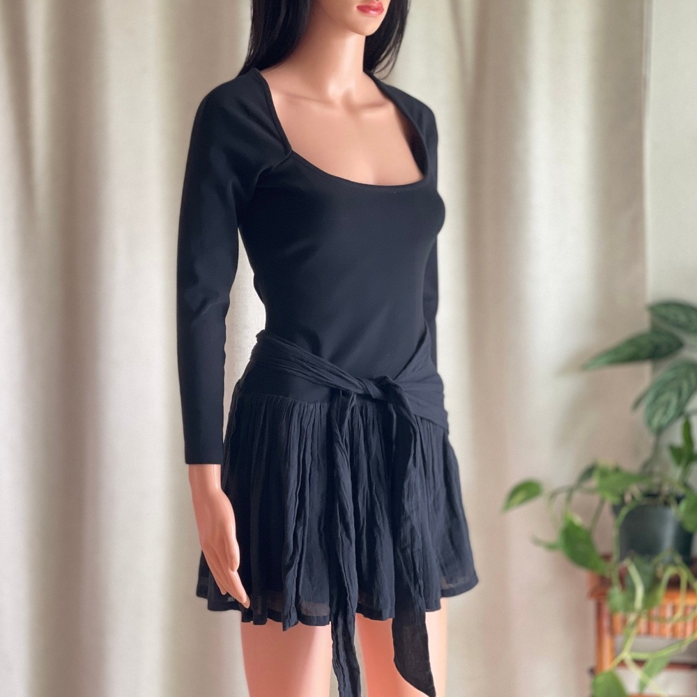 NWT Free People Free-est Lexi‎ Drop-Waist Mini Dress Black Long Sleeve Size S - Picture 1 of 11
